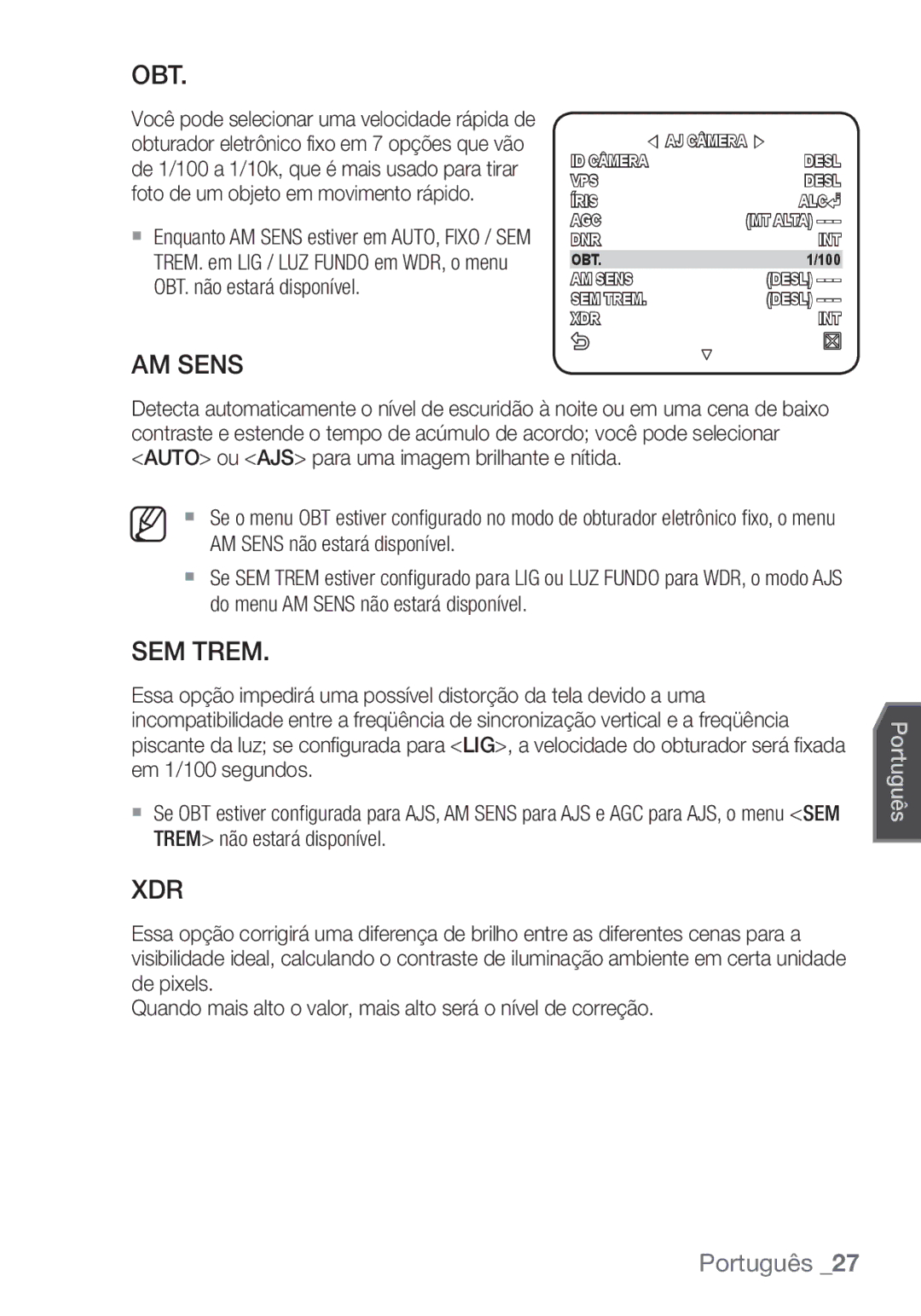 Samsung SCC-C6455P manual AM Sens, SEM Trem 