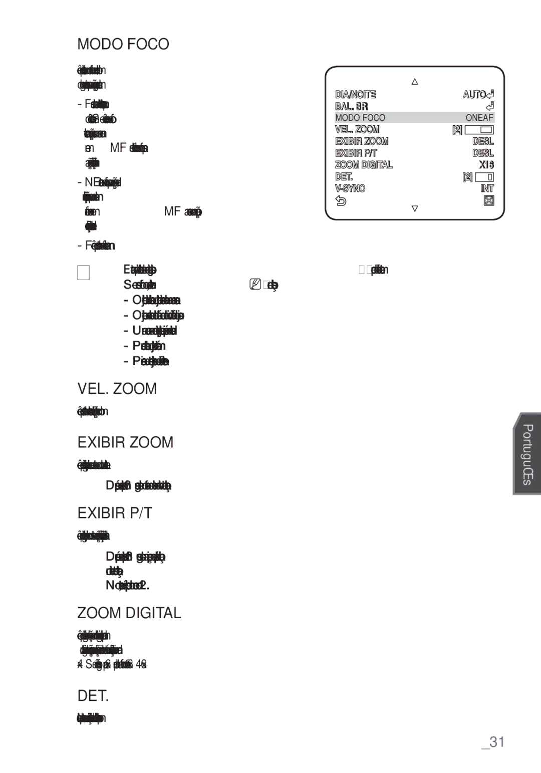 Samsung SCC-C6455P manual Exibir Zoom, Exibir P/T, Você pode ajustar a velocidade de operação do zoom 