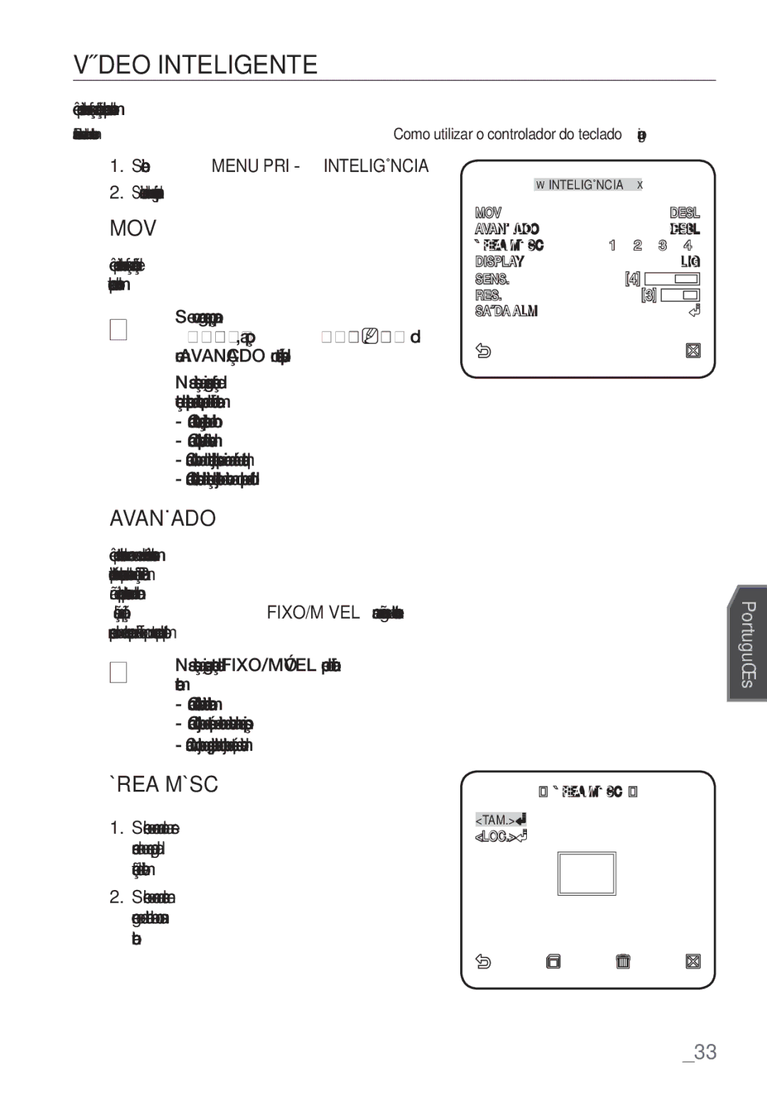 Samsung SCC-C6455P manual Vídeo Inteligente, Avançado, Área Másc,  Nas situações a seguir, as funções de 