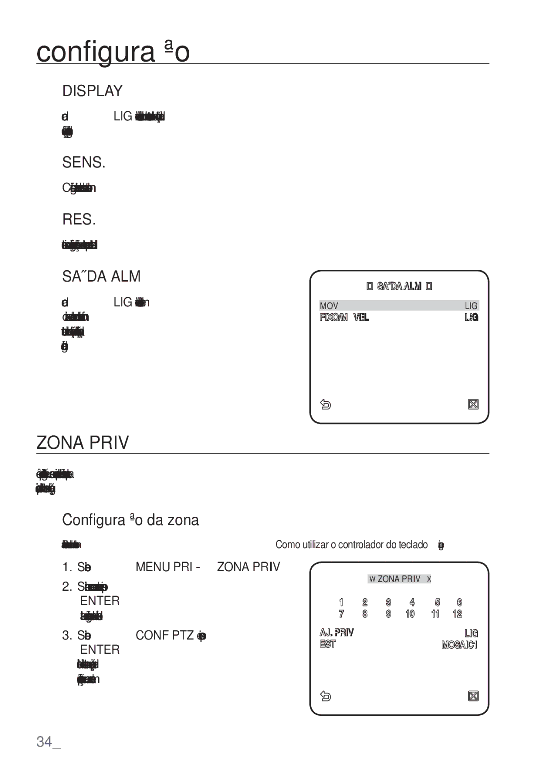 Samsung SCC-C6455P manual Saída ALM, Configuração da zona, Configure a sensibilidade do sensor de movimento 