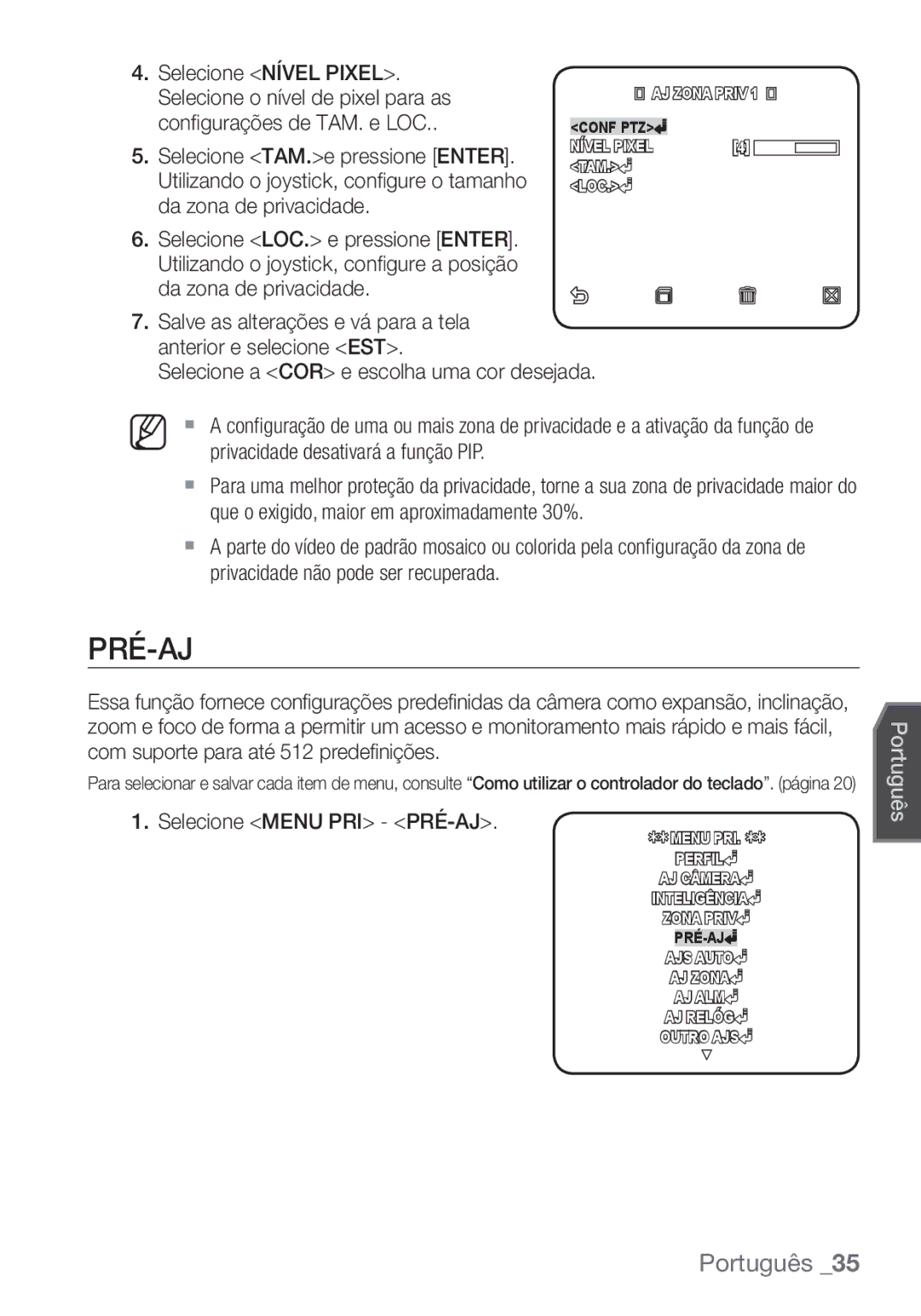 Samsung SCC-C6455P manual Pré-Aj 