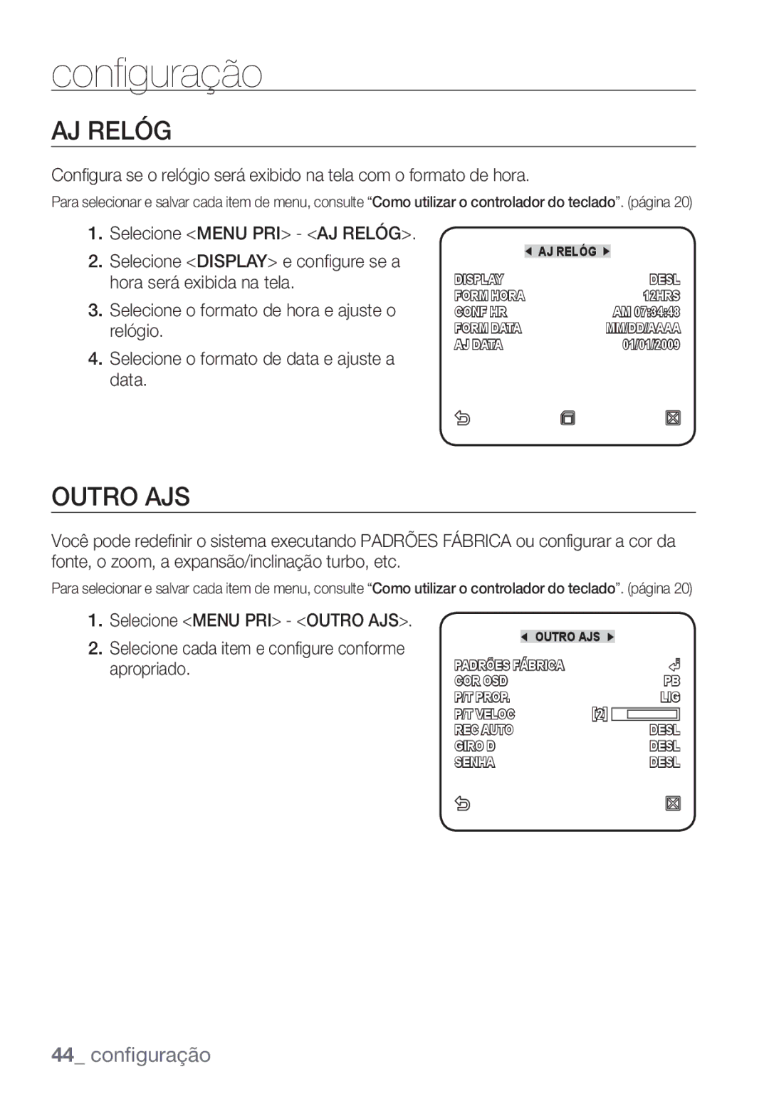 Samsung SCC-C6455P manual AJ Relóg, Outro AJS 