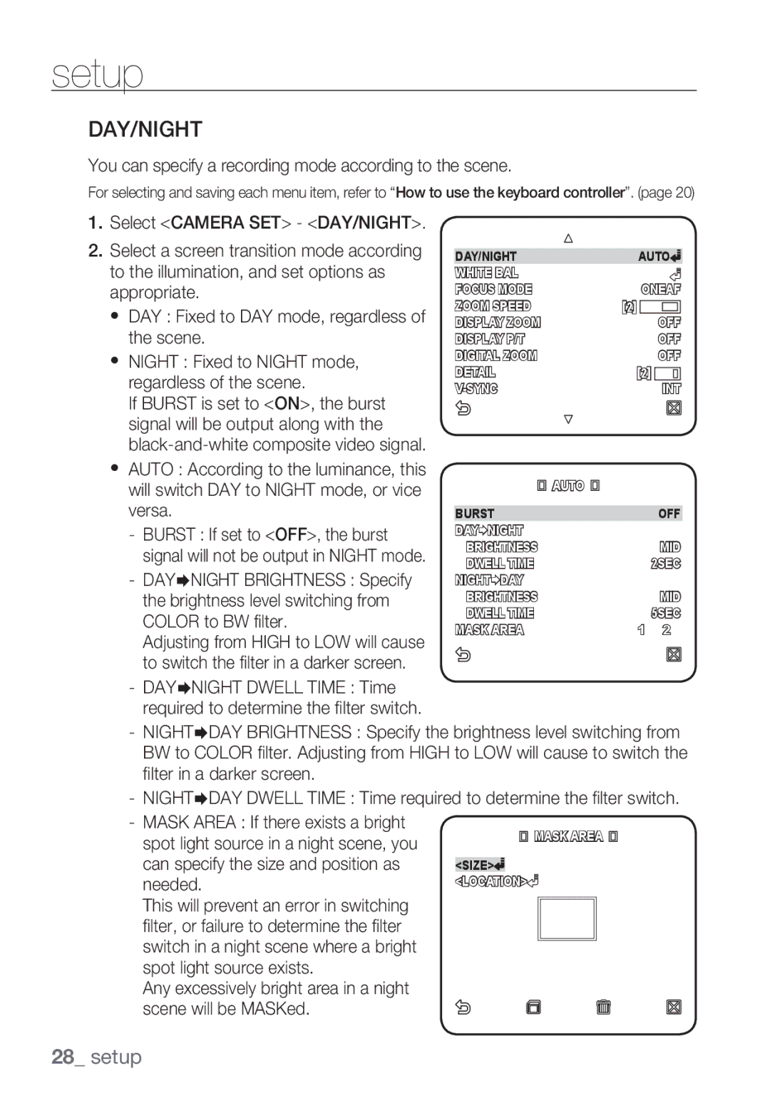 Samsung SCC-C6455P manual Day/Night, You can specify a recording mode according to the scene 