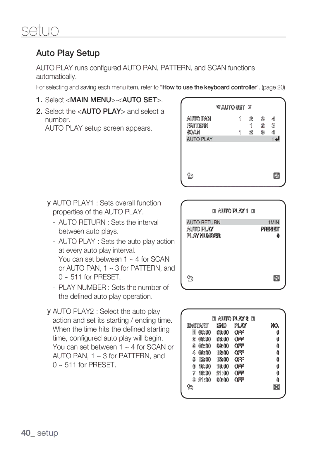 Samsung SCC-C6455P manual Auto Play Setup 