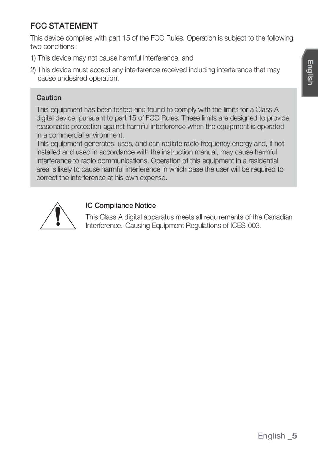 Samsung SCC-C6455P manual FCC Statement 