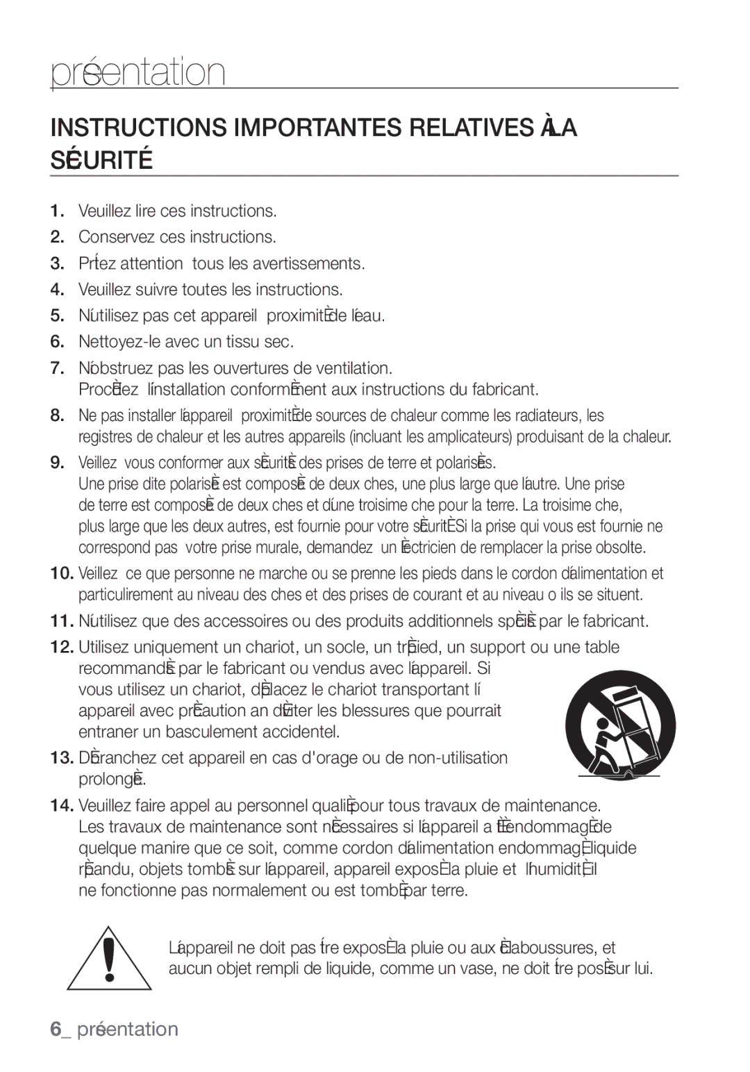 Samsung SCC-C6455P manual Instructions Importantes Relatives À LA Sécurité 