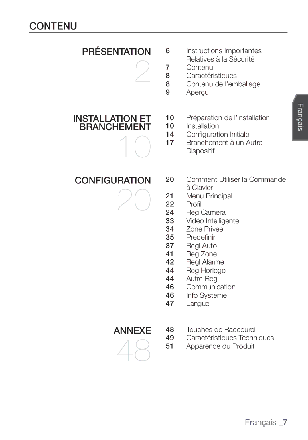 Samsung SCC-C6455P manual Contenu, Présentation 