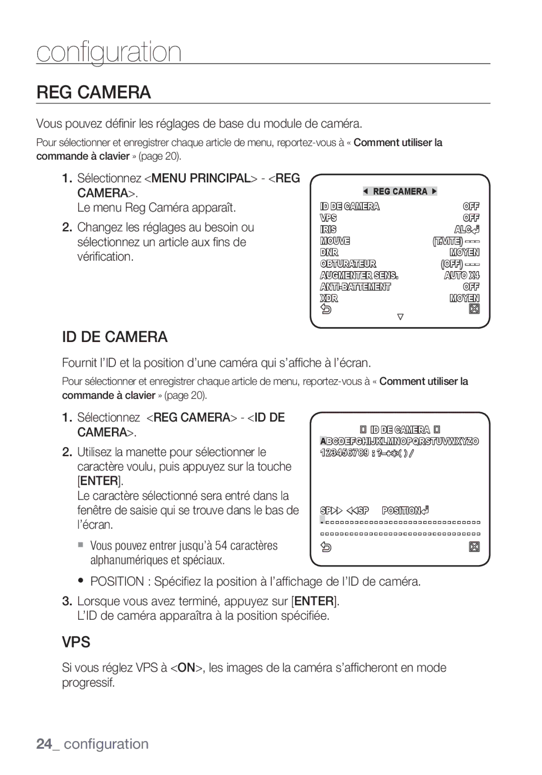 Samsung SCC-C6455P manual REG Camera, ID DE Camera 