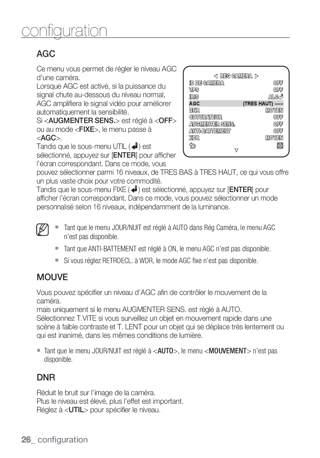 Samsung SCC-C6455P manual Mouve, ’écran correspondant. Dans ce mode, vous 