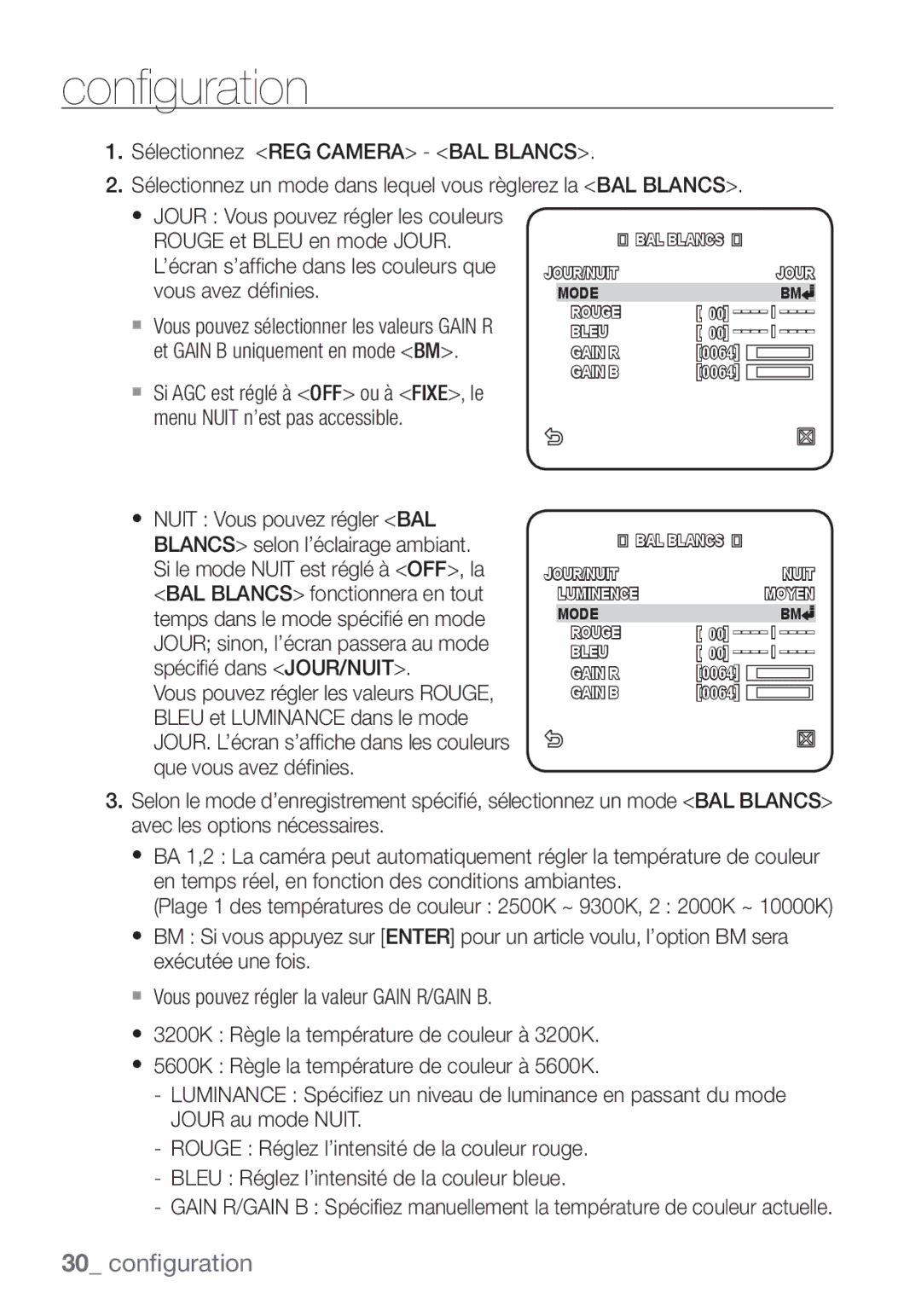 Samsung SCC-C6455P manual Bleu Gain R 