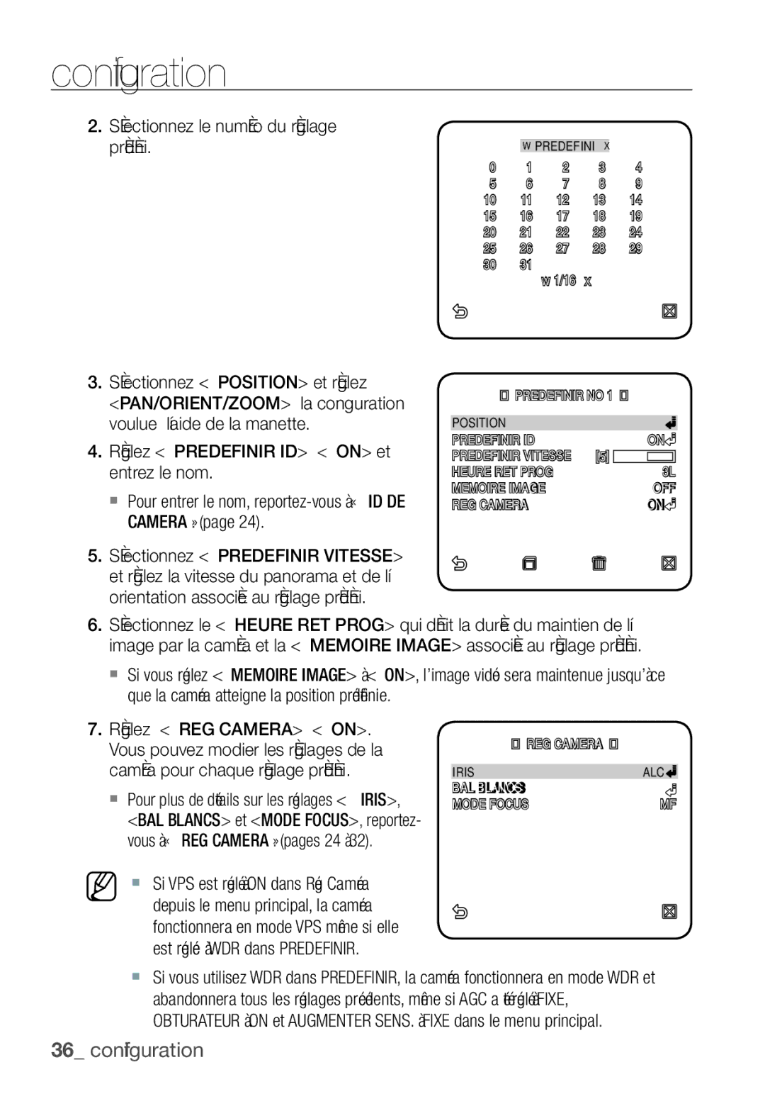 Samsung SCC-C6455P manual Vous pouvez modiﬁ er les réglages de la 