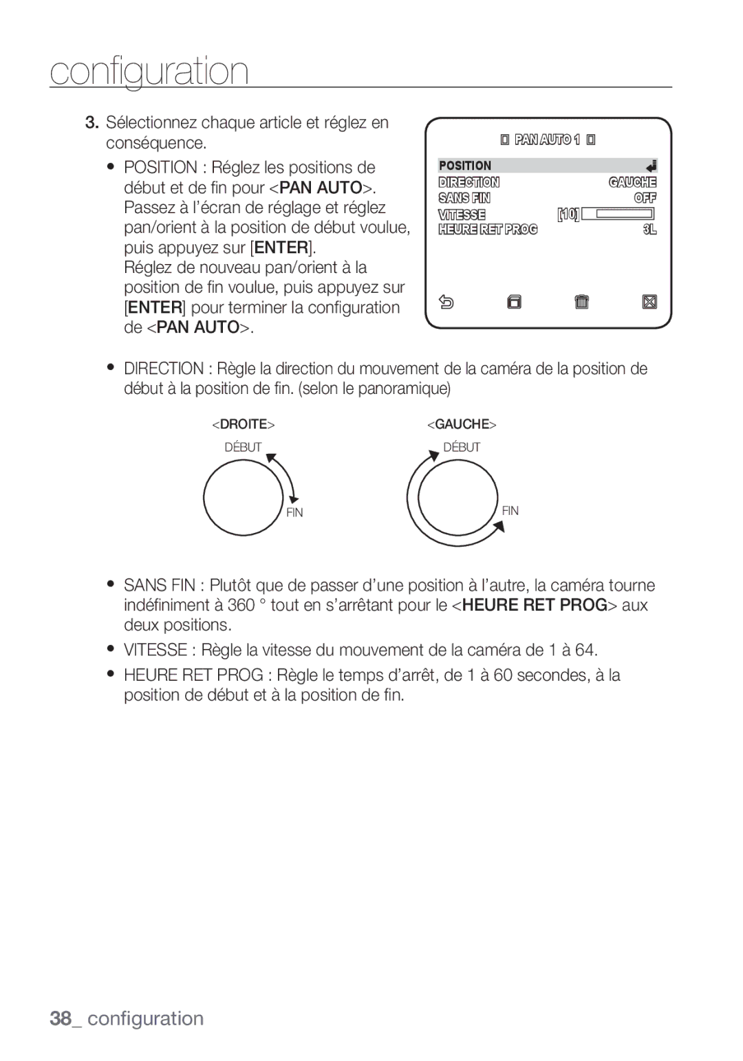 Samsung SCC-C6455P manual Sélectionnez chaque article et réglez en conséquence 