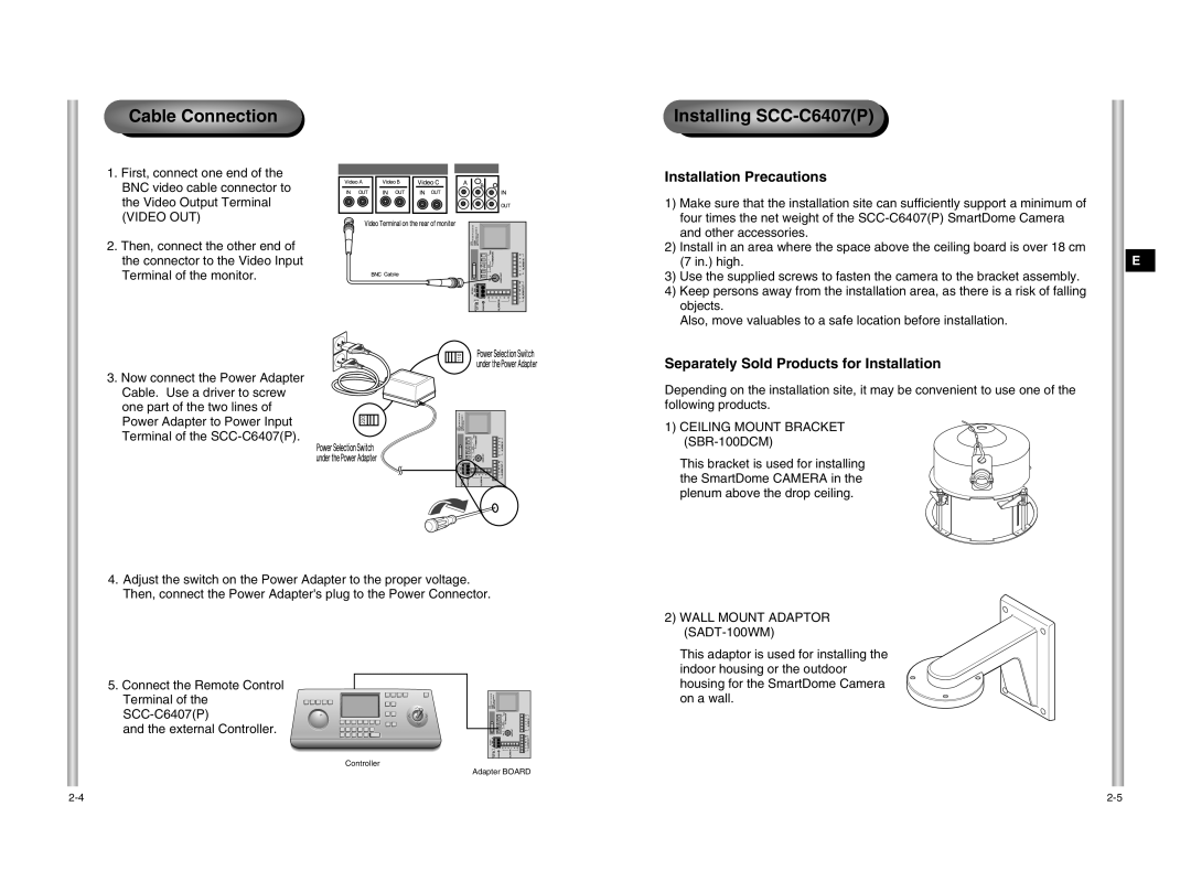 Samsung SCC-C6407P, SCC-C6475P manual Cable Connection 