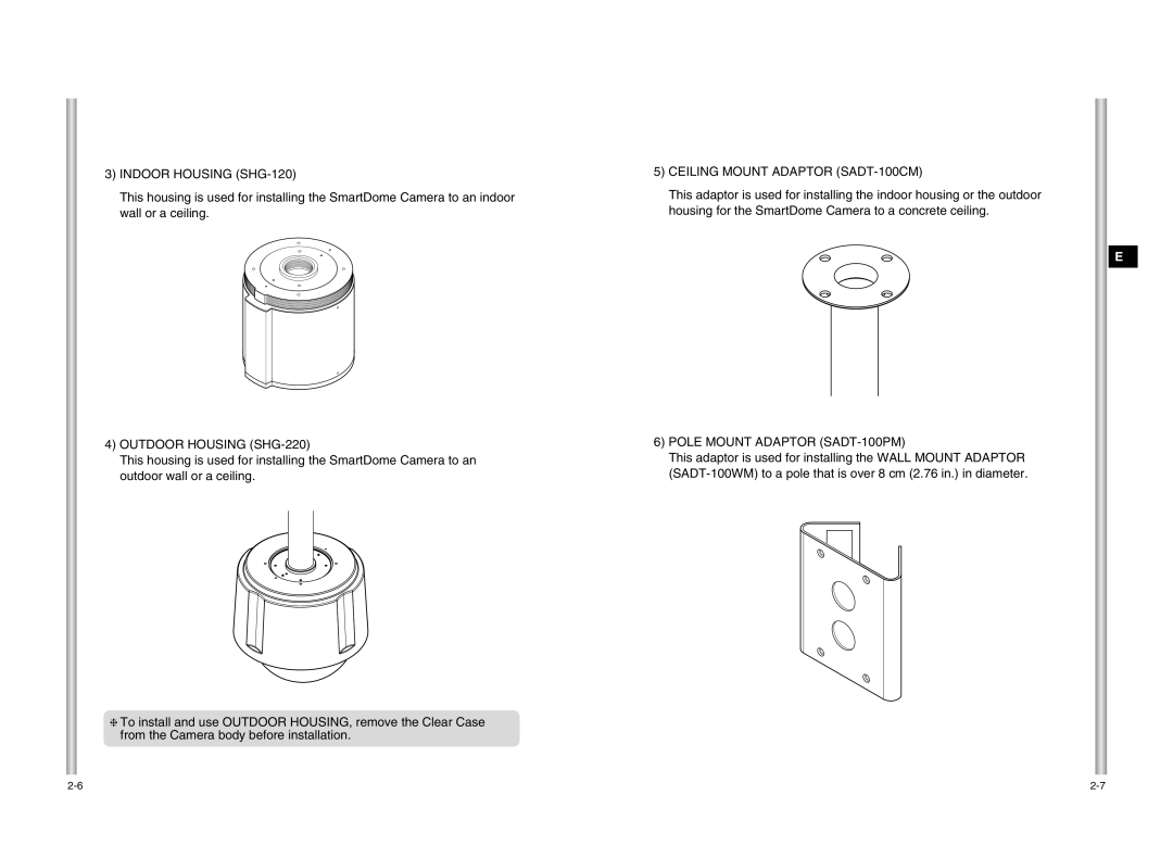 Samsung SCC-C6475P, SCC-C6407P manual Indoor Housing SHG-120 