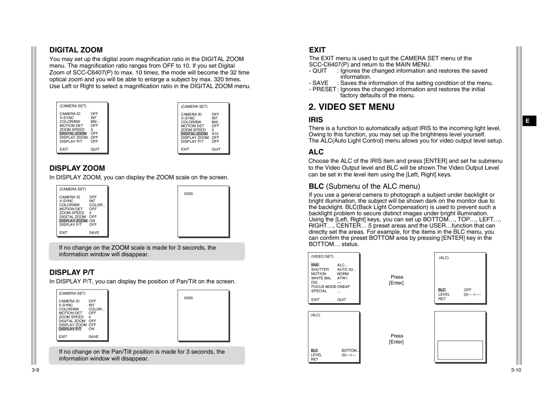 Samsung SCC-C6475P, SCC-C6407P manual Video SET Menu 