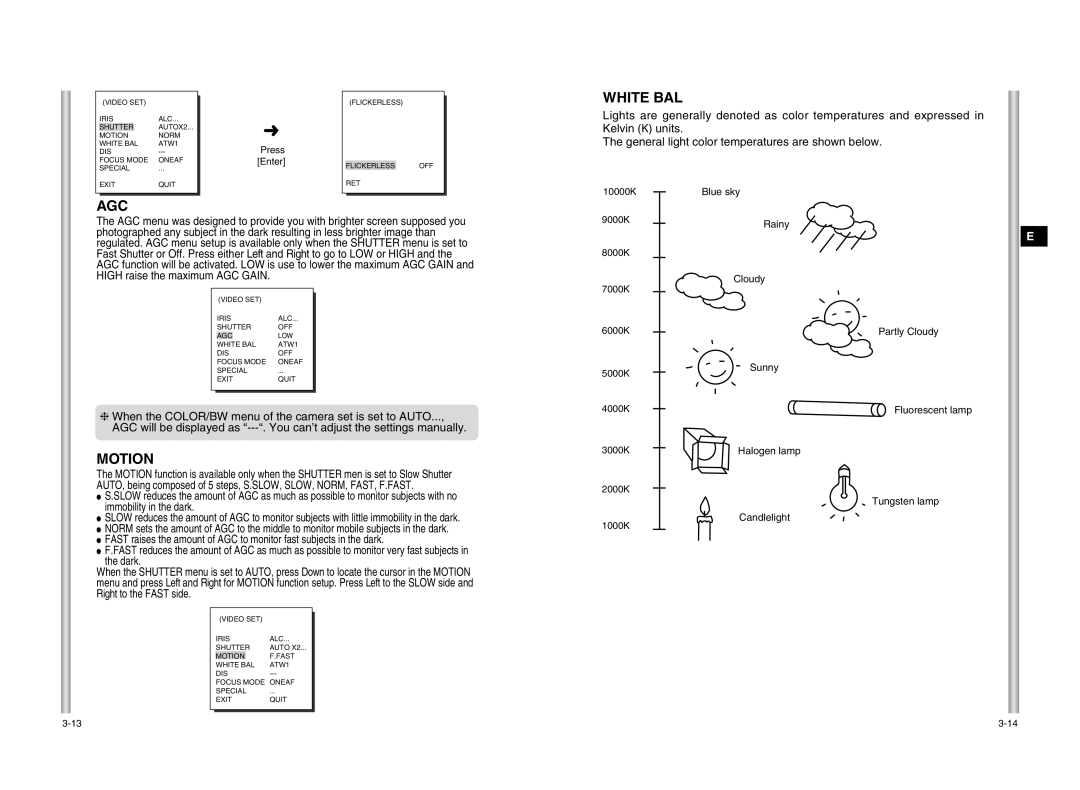 Samsung SCC-C6475P, SCC-C6407P manual White BAL, Agc, Motion 