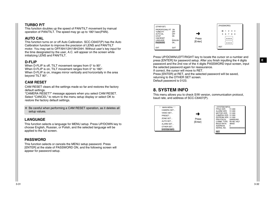 Samsung SCC-C6407P, SCC-C6475P manual System Info 