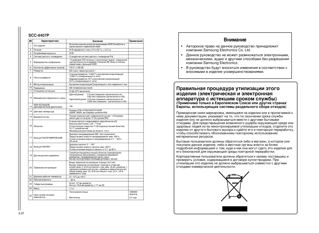 Samsung SCC-C6407P, SCC-C6475P manual SCC-6407P 