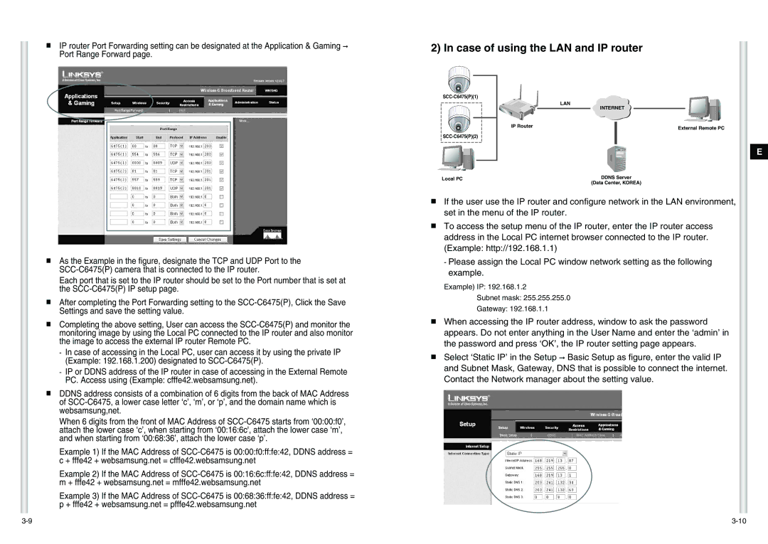 Samsung SCC-C6475(P) manual Case of using the LAN and IP router 