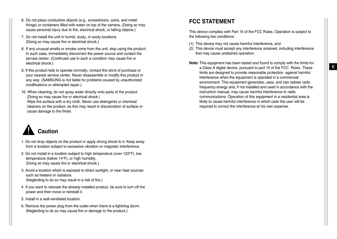 Samsung SCC-C6475(P) manual FCC Statement 