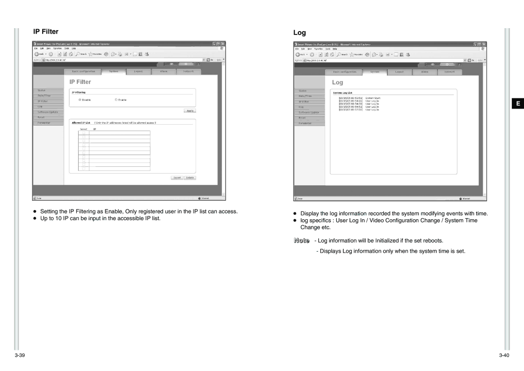 Samsung SCC-C6475(P) manual IP Filter, Log 