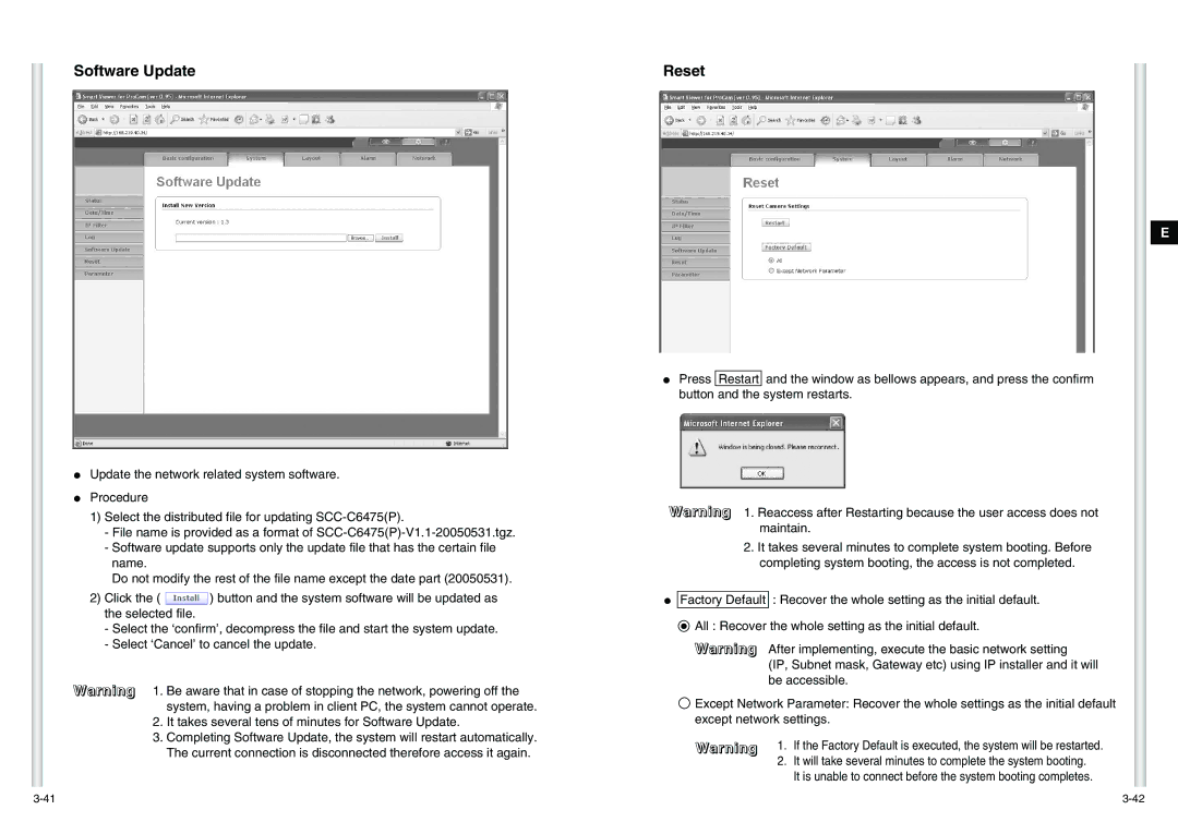 Samsung SCC-C6475(P) manual Software Update, Reset 