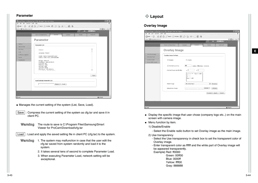 Samsung SCC-C6475(P) manual Layout, Parameter, Overlay Image 