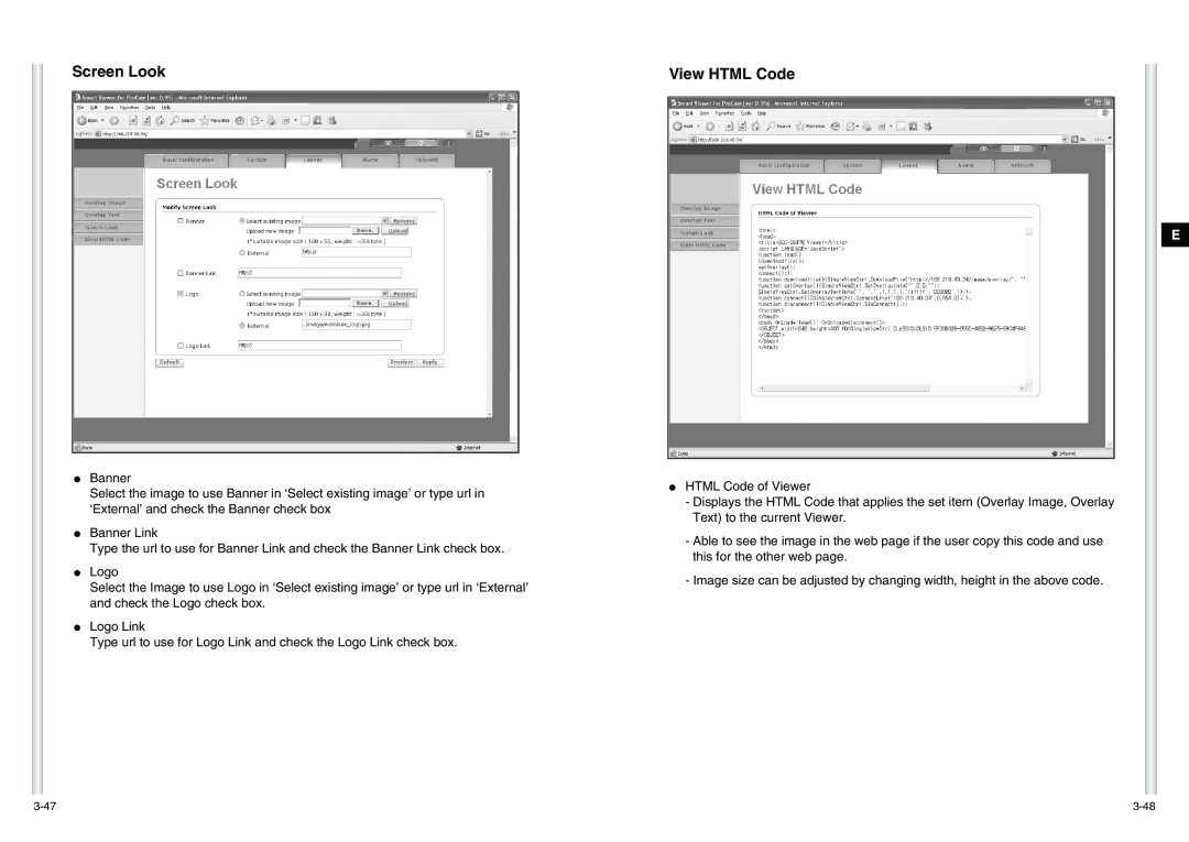 Samsung SCC-C6475(P) manual Screen Look, View Html Code 