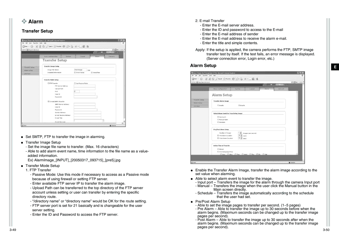 Samsung SCC-C6475(P) manual Transfer Setup, Alarm Setup 