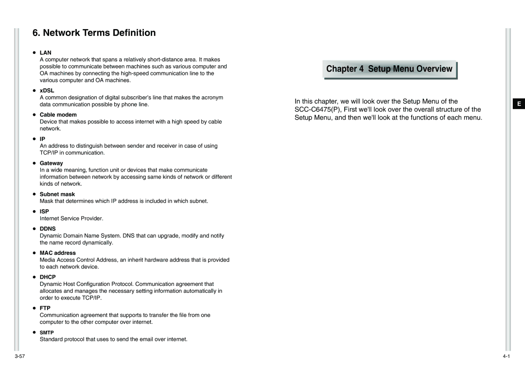 Samsung SCC-C6475(P) manual Network Terms Definition, Setup Menu Overvie w 