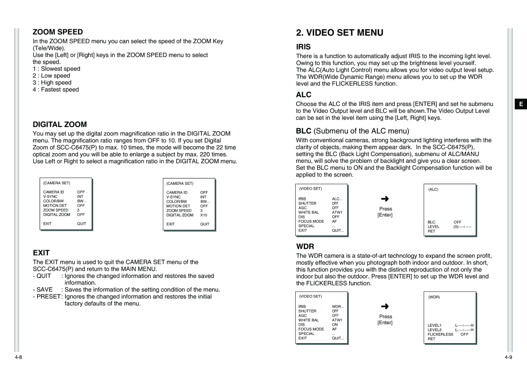 Samsung SCC-C6475(P) manual Video SET Menu 