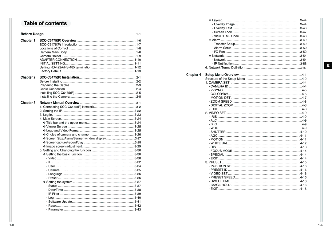 Samsung SCC-C6475(P) manual Table of contents 