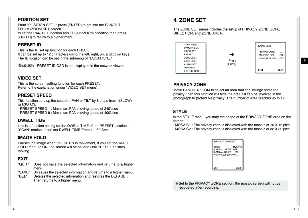 Samsung SCC-C6475(P) manual Zone SET 