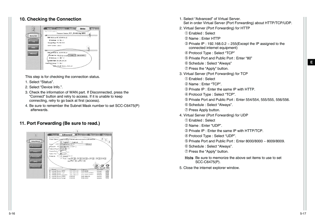 Samsung SCC-C6475(P) manual Checking the Connection, Port Forwarding Be sure to read 