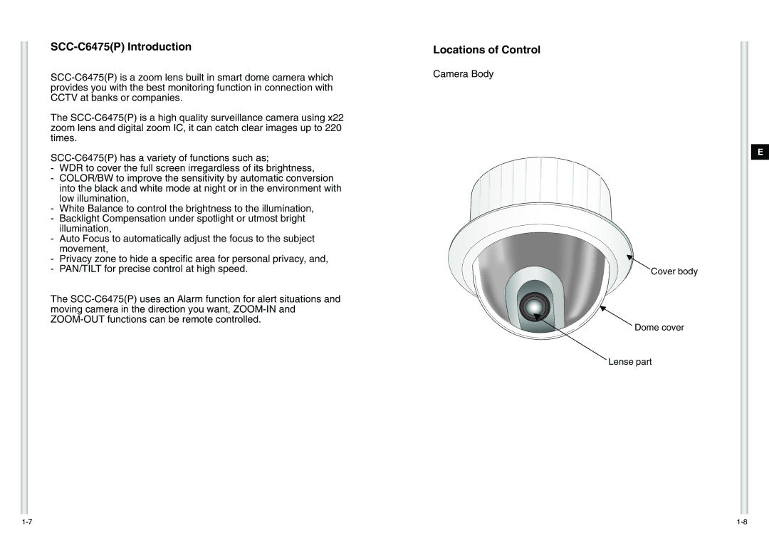 Samsung SCC-C6475(P) manual SCC-C6475P Introduction, Locations of Control 