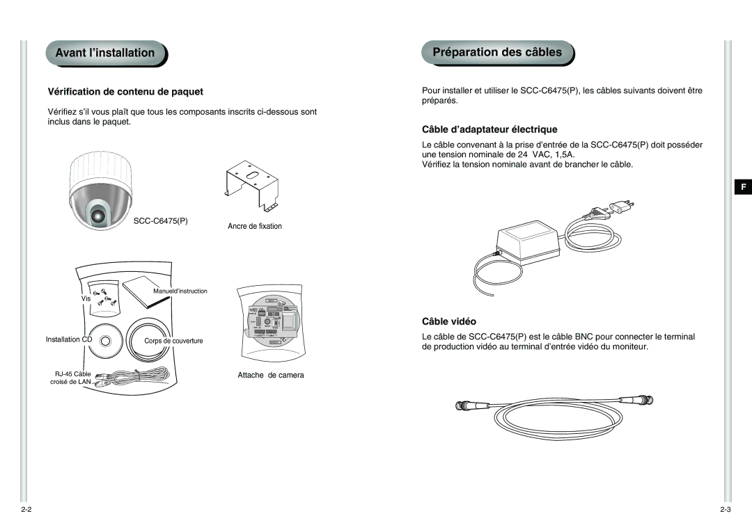 Samsung SCC-C6475P manual Avant l’installation 