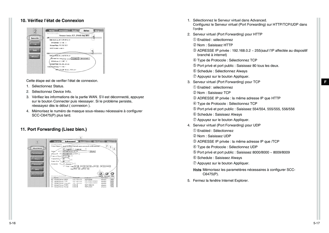 Samsung SCC-C6475P manual 10. Vérifiez l’état de Connexion, Port Forwarding Lisez bien 