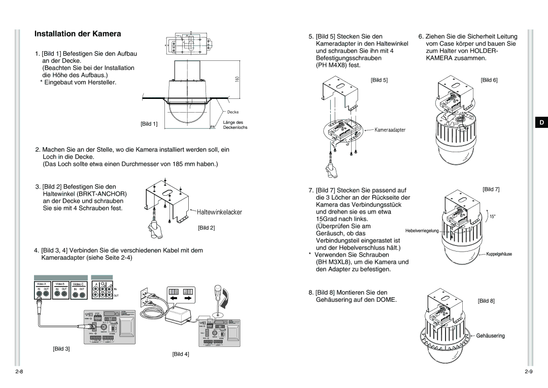 Samsung SCC-C6475P manual Installation der Kamera 