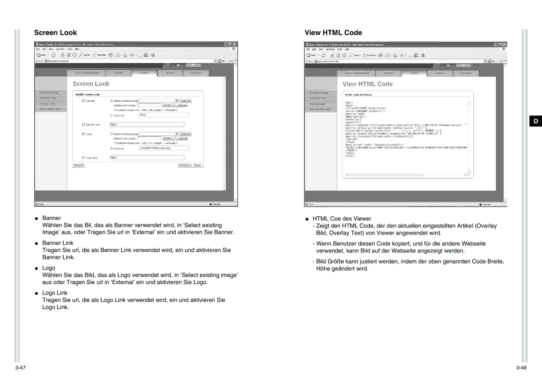 Samsung SCC-C6475P manual Screen Look, View Html Code 