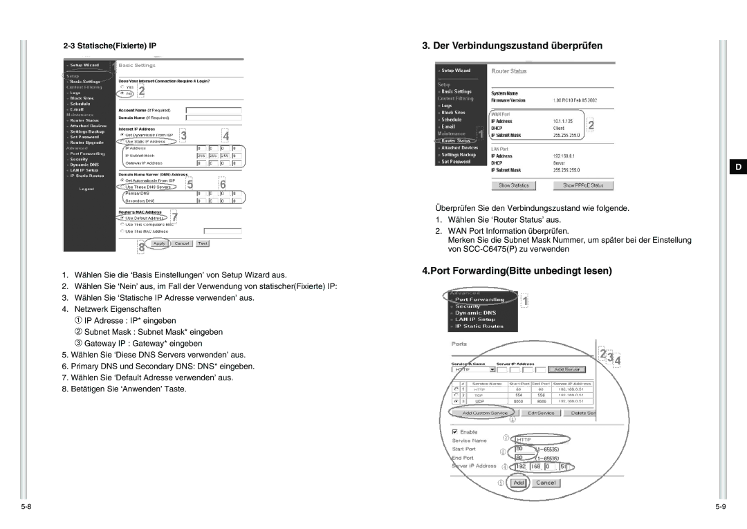 Samsung SCC-C6475P manual Der Verbindungszustand überprüfen, StatischeFixierte IP 