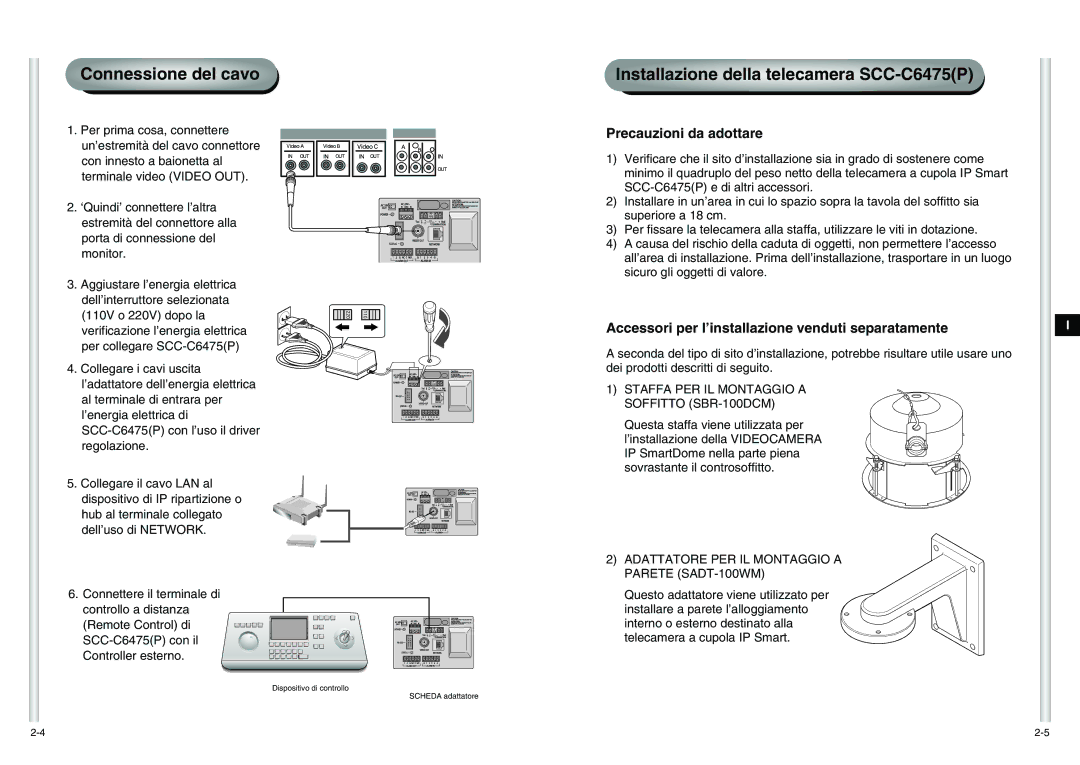 Samsung SCC-C6475P manual Connessione del cavo 