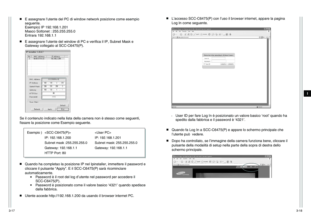Samsung manual Esempio SCC-C6475P User PC Subnet mask Gateway Http Port 