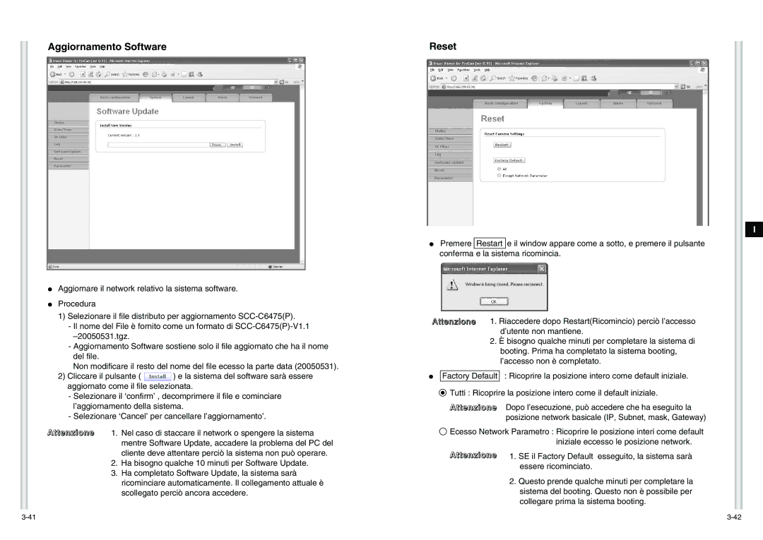 Samsung SCC-C6475P manual Aggiornamento Software, Reset 