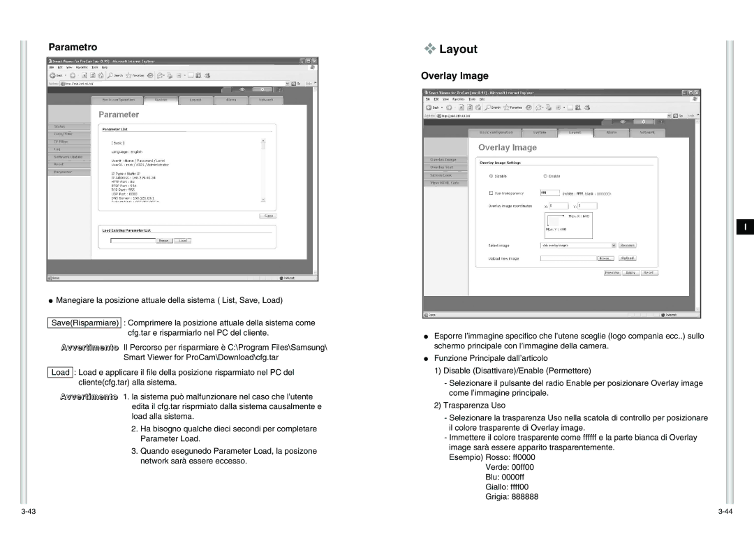 Samsung SCC-C6475P manual Layout, Parametro, Overlay Image 