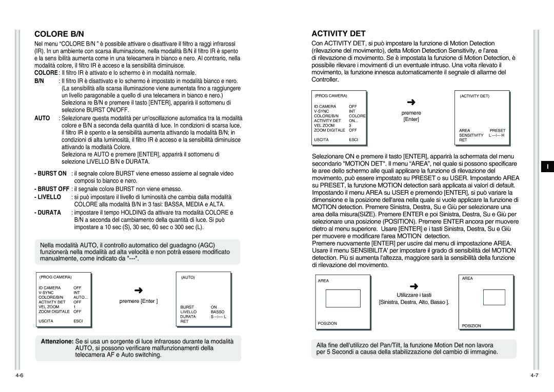 Samsung SCC-C6475P manual Colore B/N, Activity DET 