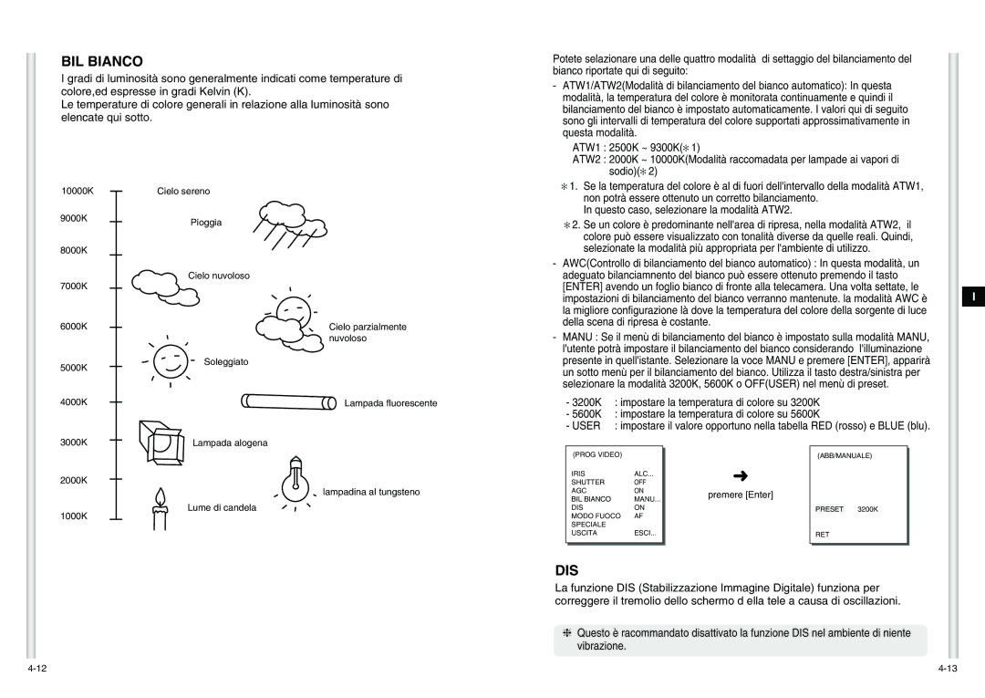 Samsung SCC-C6475P manual BIL Bianco, Dis 