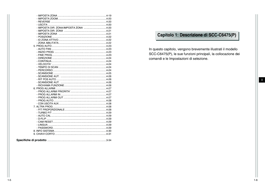 Samsung manual Capitolo 1 Descrizione di SCC-C6475P 