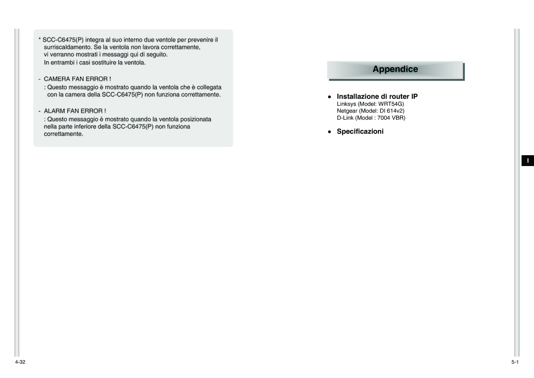 Samsung SCC-C6475P manual Installazione di router IP, Specificazioni 