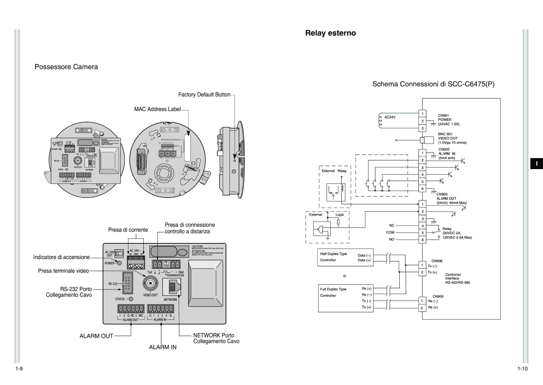 Samsung manual Relay esterno, Schema Connessioni di SCC-C6475P 