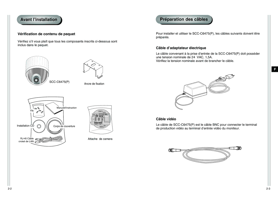 Samsung SCC-C6475P manual Avant l’installation 